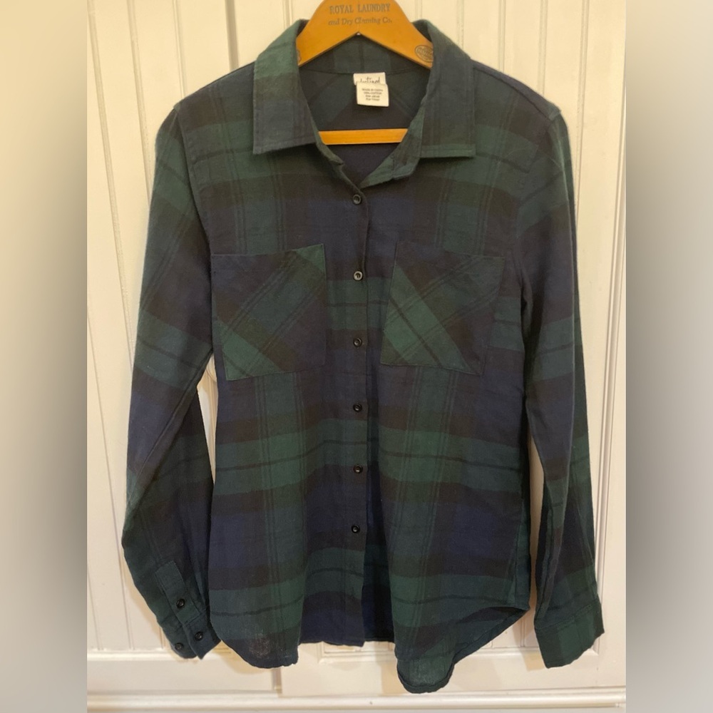 Destined Green Flannel 100% Cotton Long Sleeve Button Up Shirt Size Small